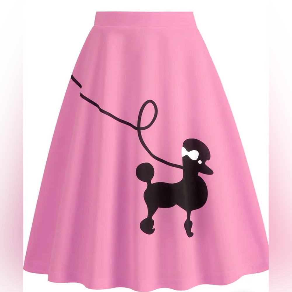 New Women's 1950s Pink Poodle Rockabilly Skirt A-Line Rock Skire 32” Waste 26” L